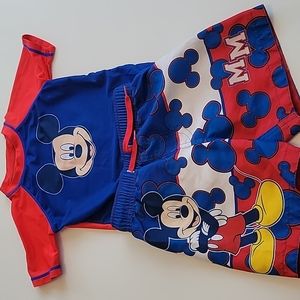 Like New Mickey Mouse Swim Trunks and Rash Guard